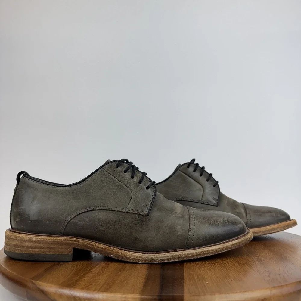 Mens Warfield And Grand Clement Ash Gray Leather Cap Toe Dress Shoes Size 9.5‎ M